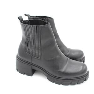 Steve Madden Boots Womens 9.5 Leather Black Chunky Chelsea Ankle Lug Sole